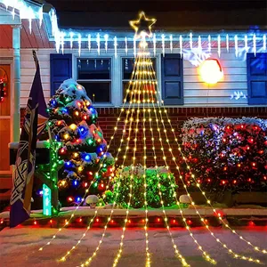 Christmas Decorations Tree Waterfall Light 9 Drop 2M Outdoor Topper Star Garland 8 Modes Window Curtain Icicle for Holiday Decor 221125